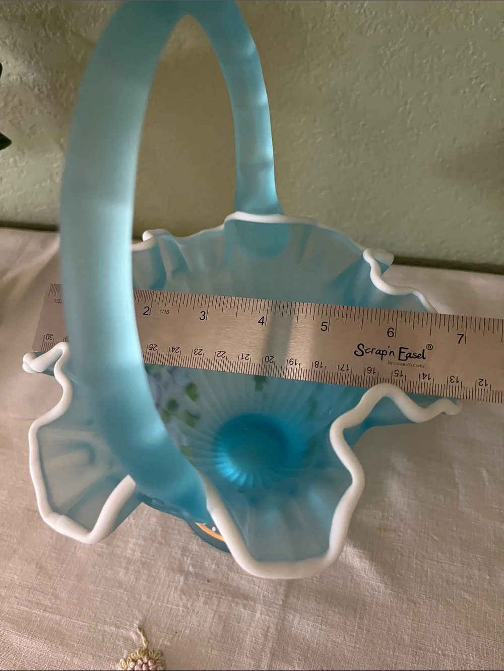Fenton Charleton Collection 2002 Blue Satin Floral Basket Bill Fenton Signed